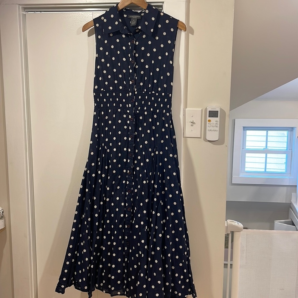 chelsea & theodore polka dot maxi skirt dress, size medium